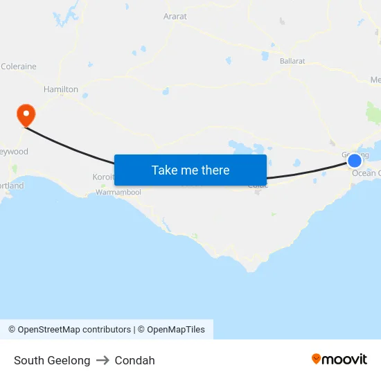 South Geelong to Condah map