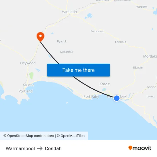 Warrnambool to Condah map