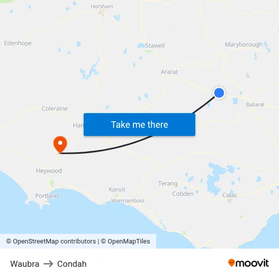 Waubra to Condah map
