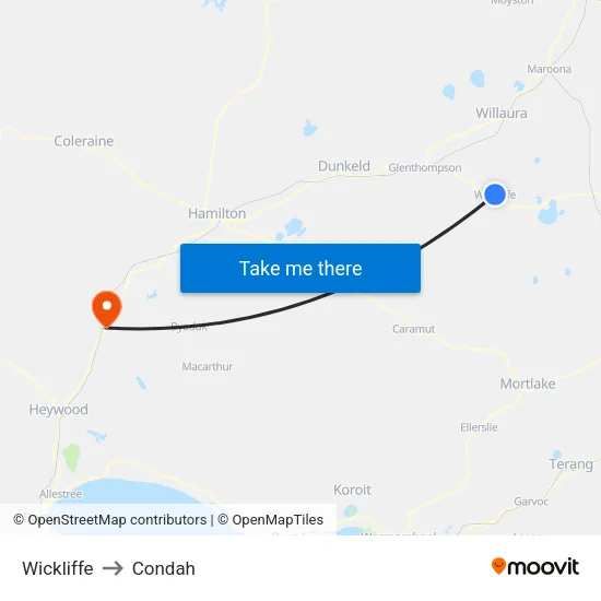 Wickliffe to Condah map