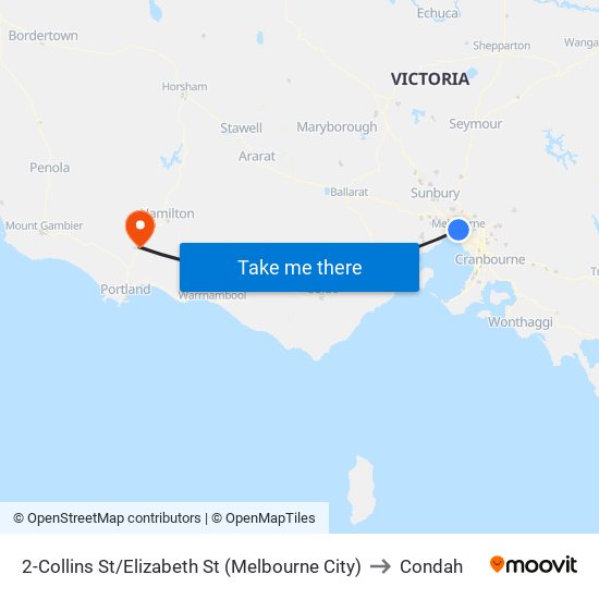 2-Collins St/Elizabeth St (Melbourne City) to Condah map