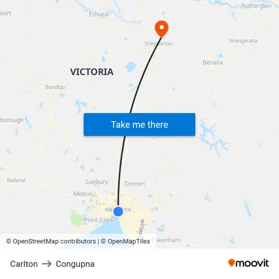 Carlton to Congupna map