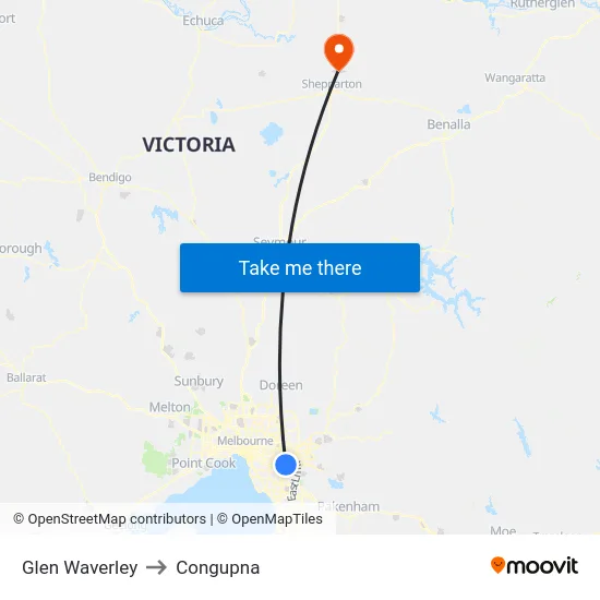Glen Waverley to Congupna map