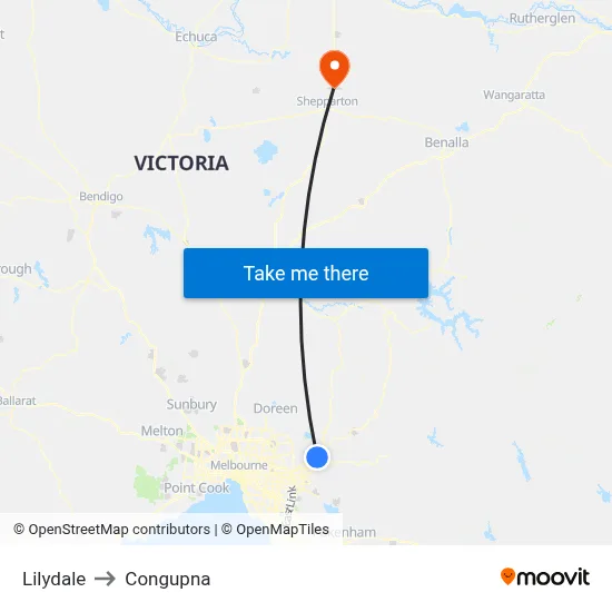 Lilydale to Congupna map