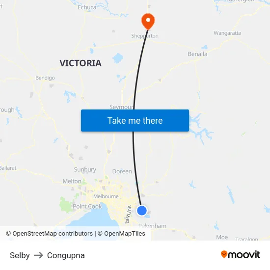 Selby to Congupna map