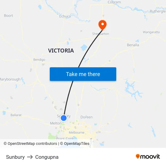 Sunbury to Congupna map