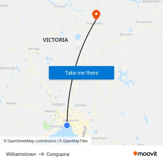 Williamstown to Congupna map