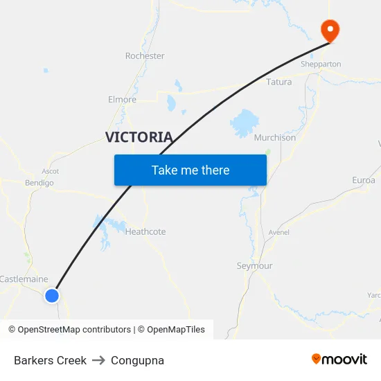 Barkers Creek to Congupna map
