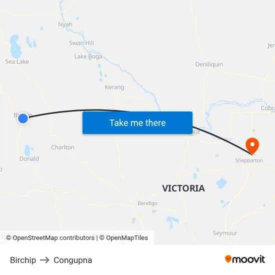 Birchip to Congupna map