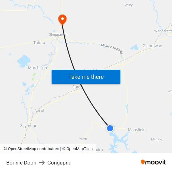 Bonnie Doon to Congupna map