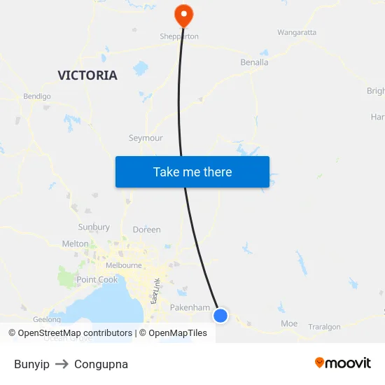 Bunyip to Congupna map