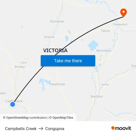 Campbells Creek to Congupna map
