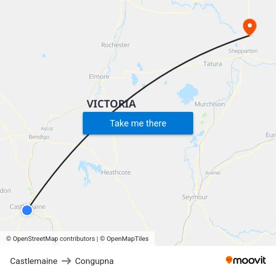 Castlemaine to Congupna map