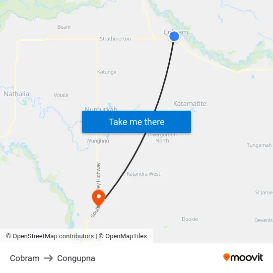 Cobram to Congupna map