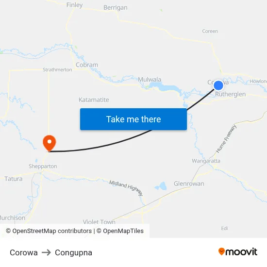 Corowa to Congupna map