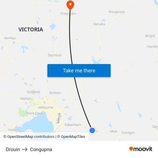 Drouin to Congupna map