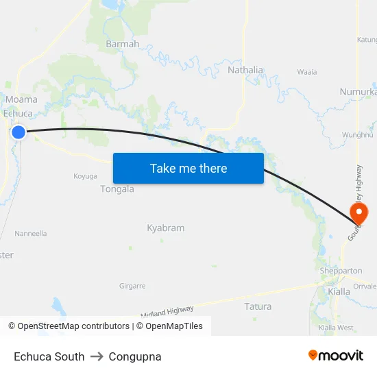 Echuca South to Congupna map