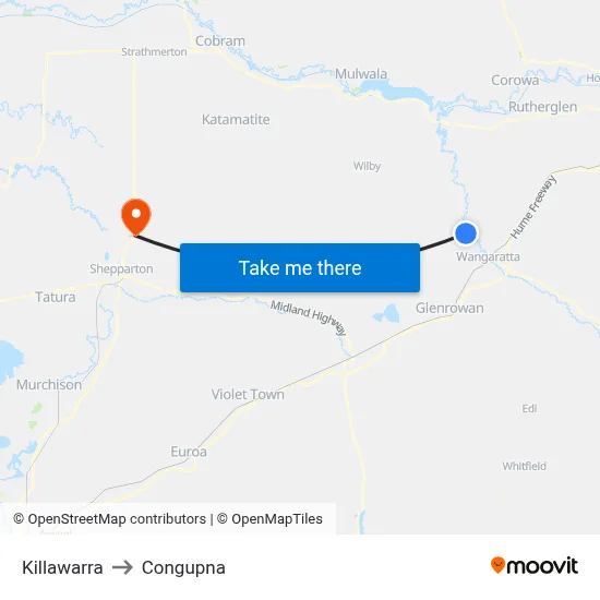 Killawarra to Congupna map