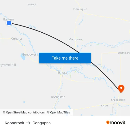 Koondrook to Congupna map
