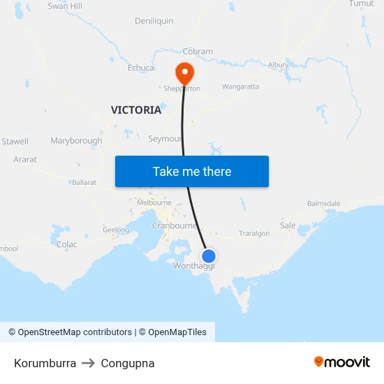 Korumburra to Congupna map