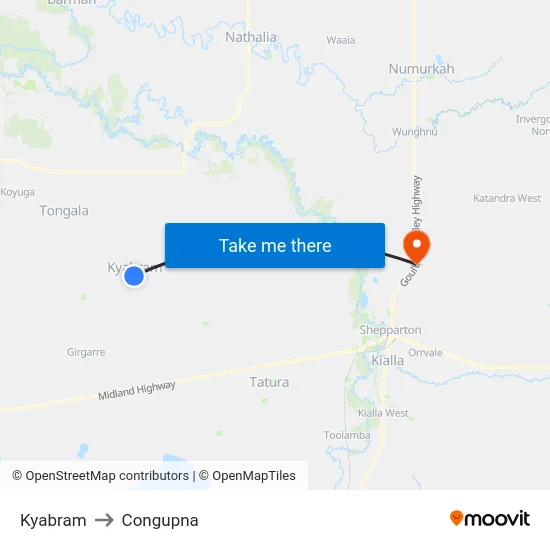 Kyabram to Congupna map