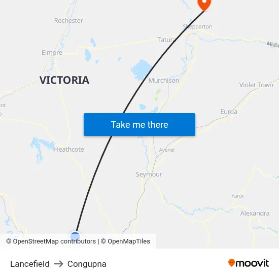 Lancefield to Congupna map