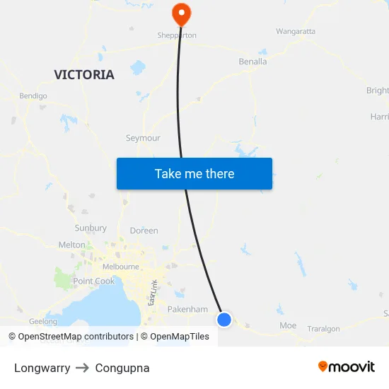 Longwarry to Congupna map