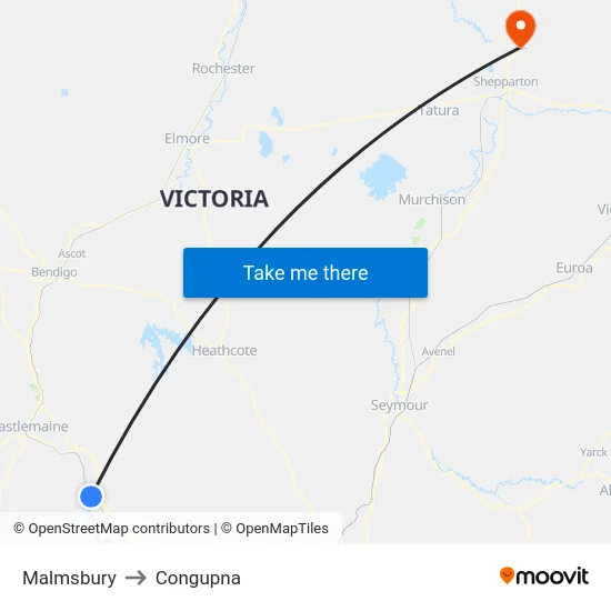 Malmsbury to Congupna map