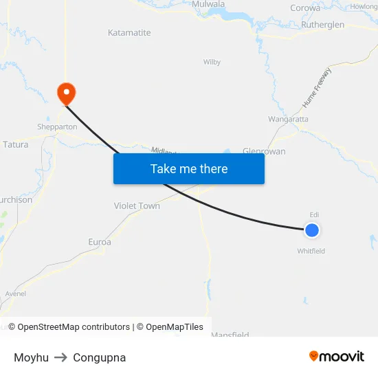 Moyhu to Congupna map