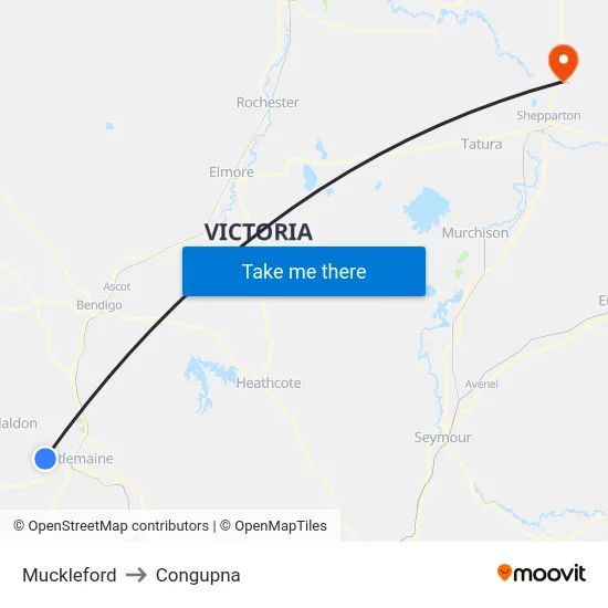 Muckleford to Congupna map
