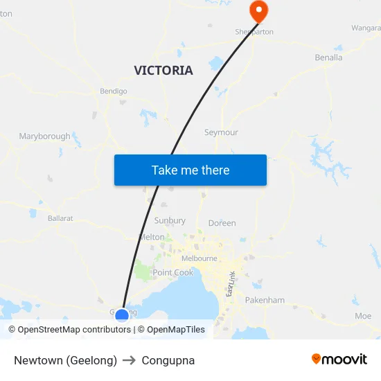 Newtown (Geelong) to Congupna map