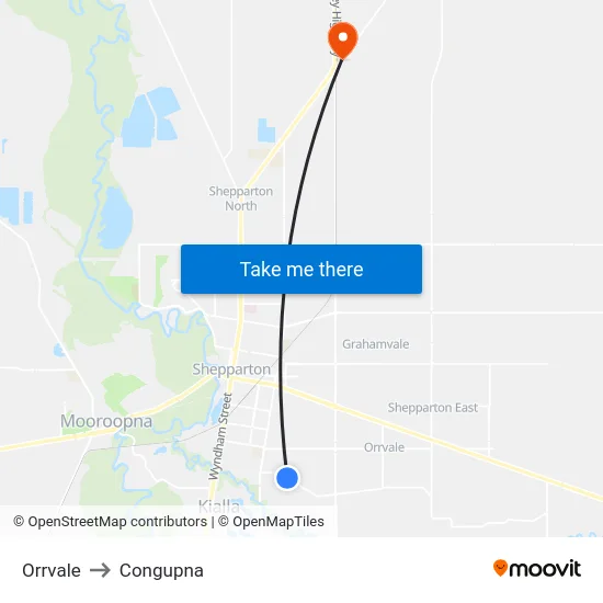 Orrvale to Congupna map