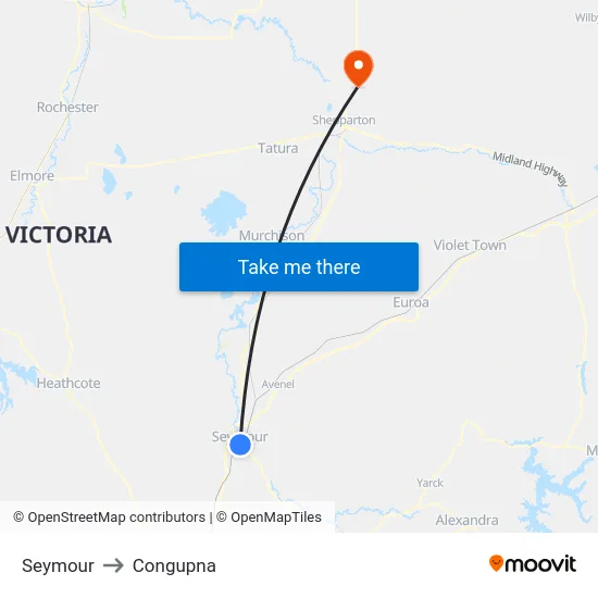 Seymour to Congupna map