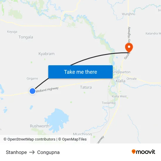Stanhope to Congupna map