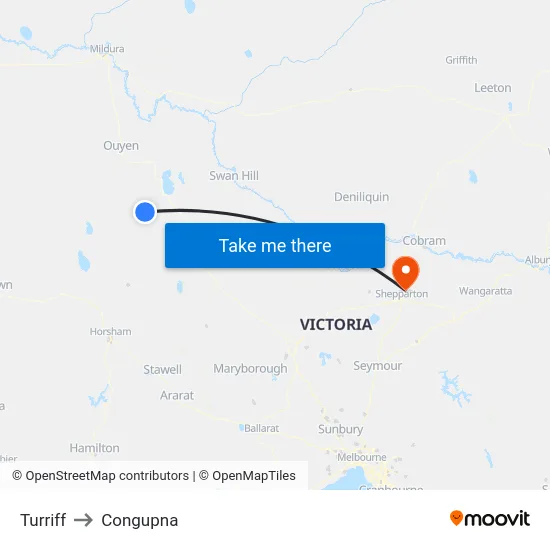 Turriff to Congupna map