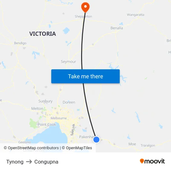 Tynong to Congupna map