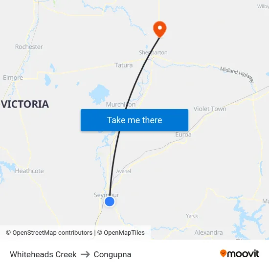 Whiteheads Creek to Congupna map