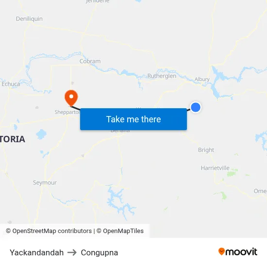 Yackandandah to Congupna map