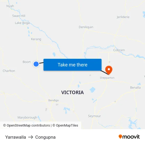Yarrawalla to Congupna map