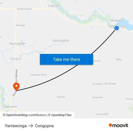 Yarrawonga to Congupna map