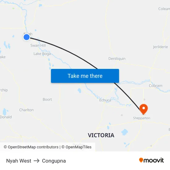 Nyah West to Congupna map