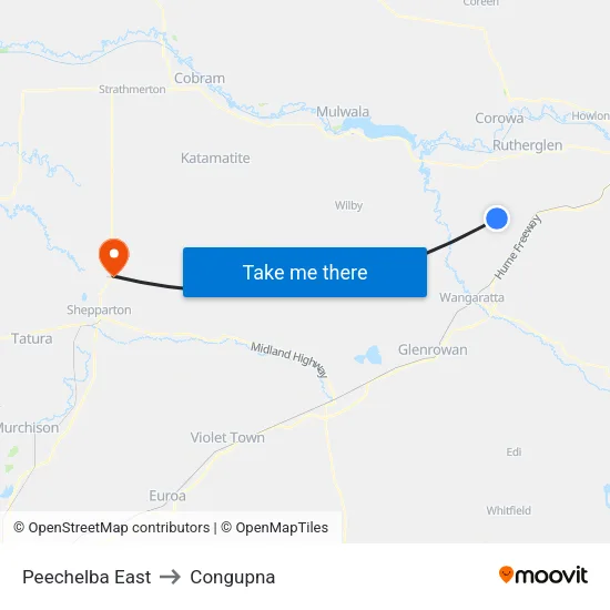 Peechelba East to Congupna map