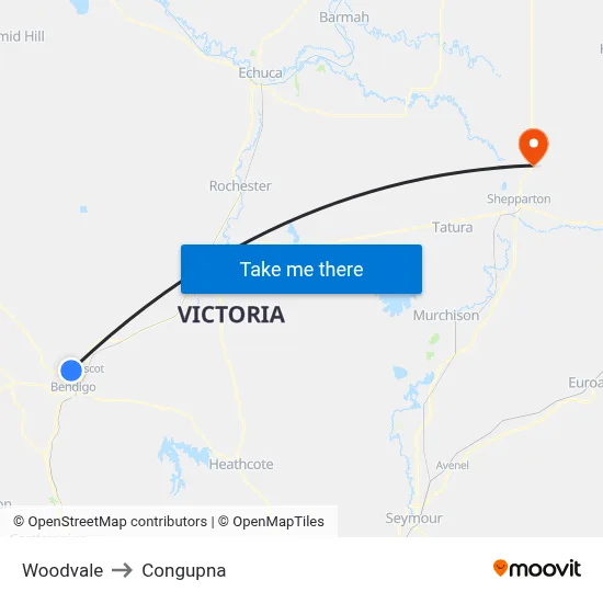 Woodvale to Congupna map
