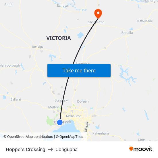 Hoppers Crossing to Congupna map