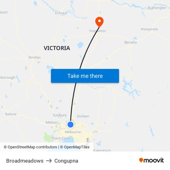 Broadmeadows to Congupna map