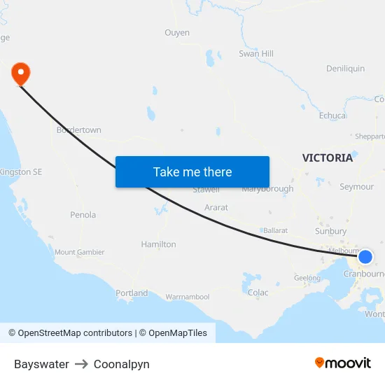 Bayswater to Coonalpyn map