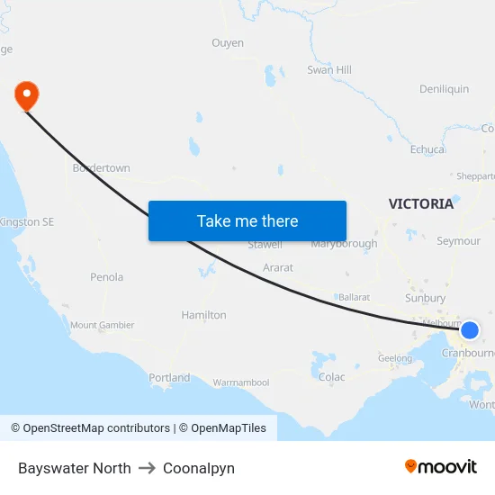 Bayswater North to Coonalpyn map