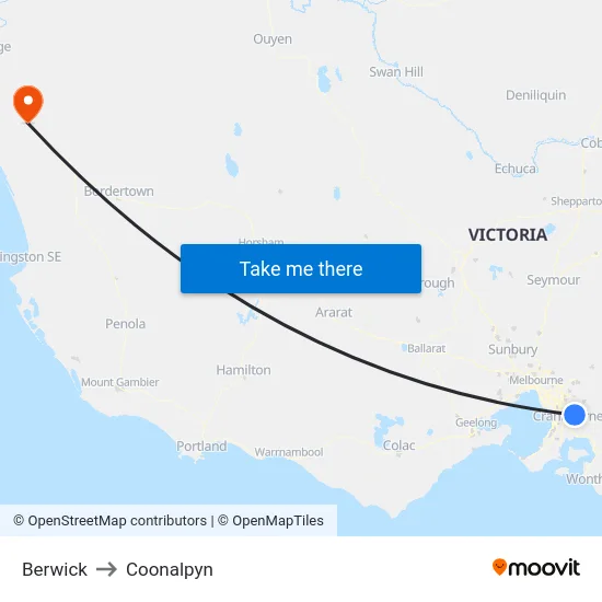 Berwick to Coonalpyn map
