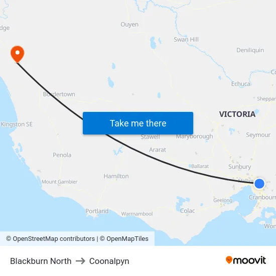 Blackburn North to Coonalpyn map