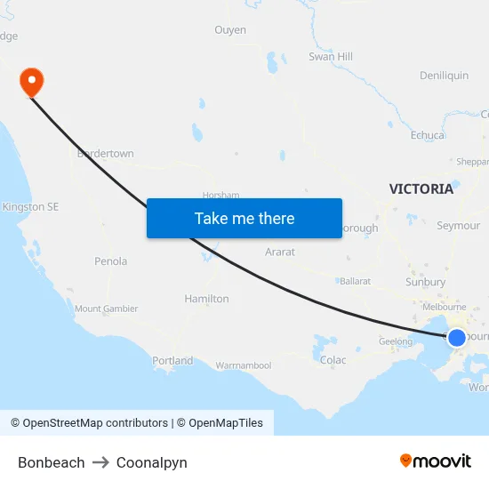 Bonbeach to Coonalpyn map